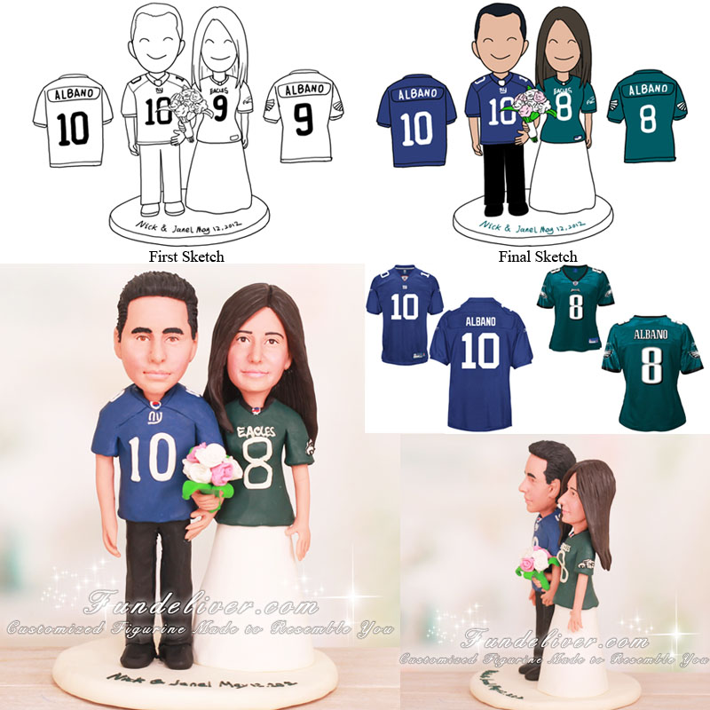 NY Football Giants and Philadelphia Eagles Wedding Cake Toppers
